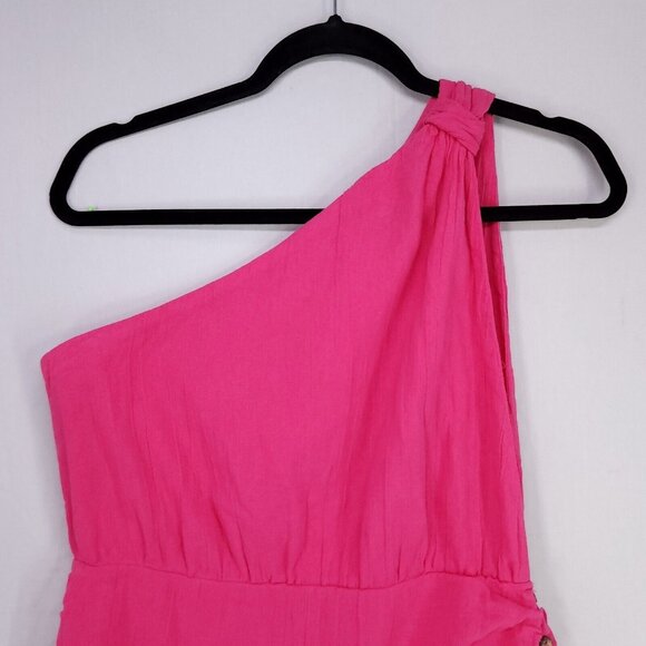 Free People Mini Dress Size Small One Shoulder Side Button Up Ruched Bodycon - Picture 3 of 15